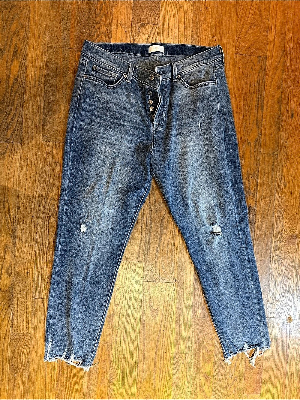 7 For All Mankind JOSEFINA Distressed Skinny Jeans in Blue Waist 32